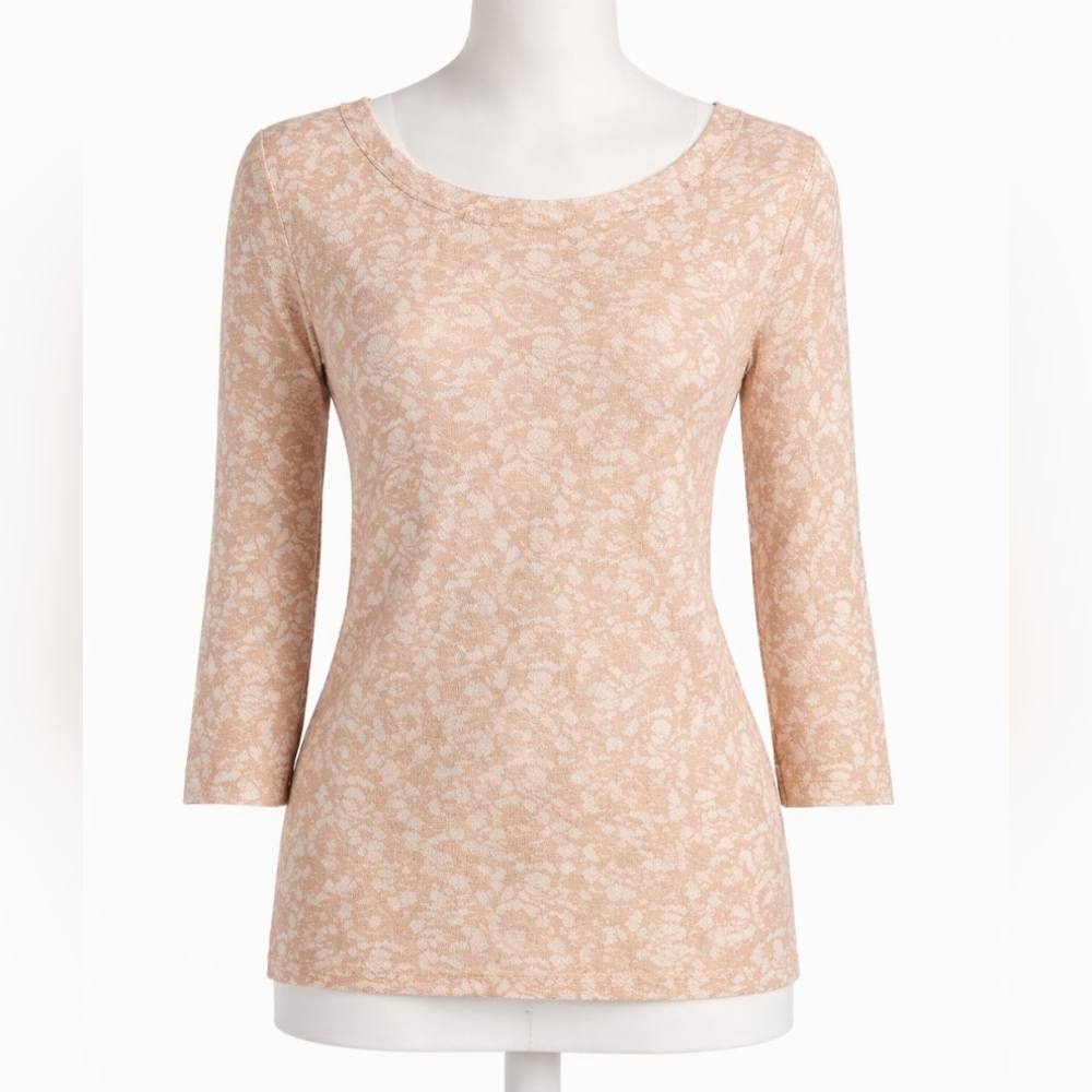 Talbots 3/4 Sleeve Boat Neck Sweater Cream & Tan Size Petite Small